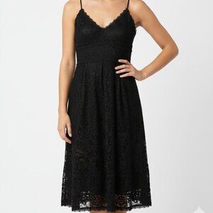 NSR Dress Black Lace Midi Fairy Goth Grunge Whimsigoth Sleeveless Floral L NWT